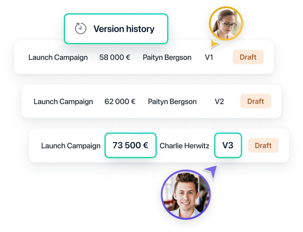 Keep track of all changes with budget version history